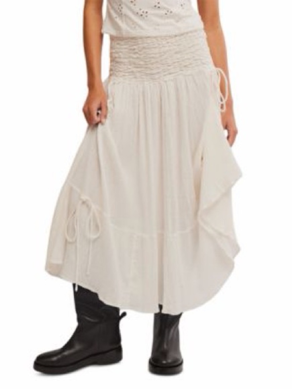 Free People Prairie Convertible Cotton Smocked Skirt